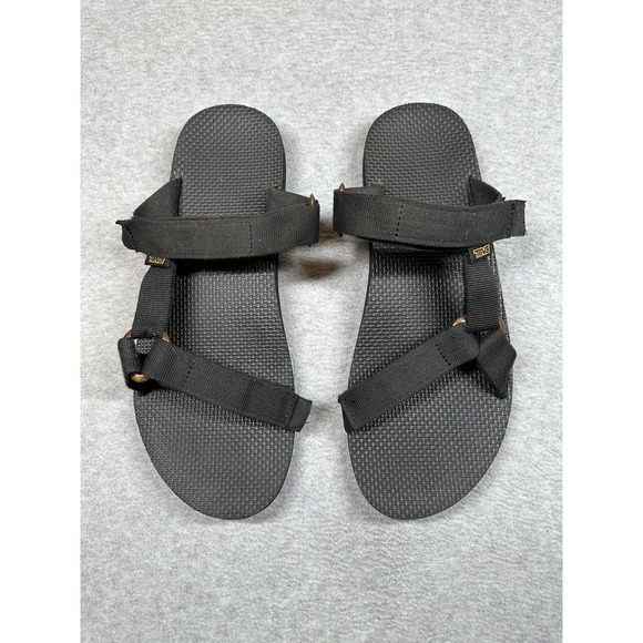 Teva Original Universal Slide Sandal Mens 12 Black Brown Ring Detail Hook & Loop - Picture 1 of 10